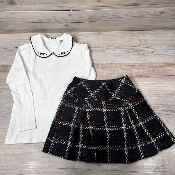 Hartstrings Black, White, and Red Tweed Skirt and White Long sleeve shirt Size 6 - Picture 1 of 7